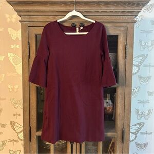 Anthropologie Red and Purple Crew Neck Sweater with Bell Sleeves